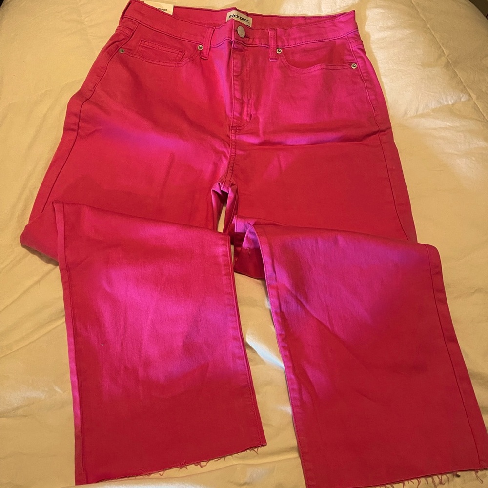 Classic Straight Leg High Rise Hot Pink Denim Jeans